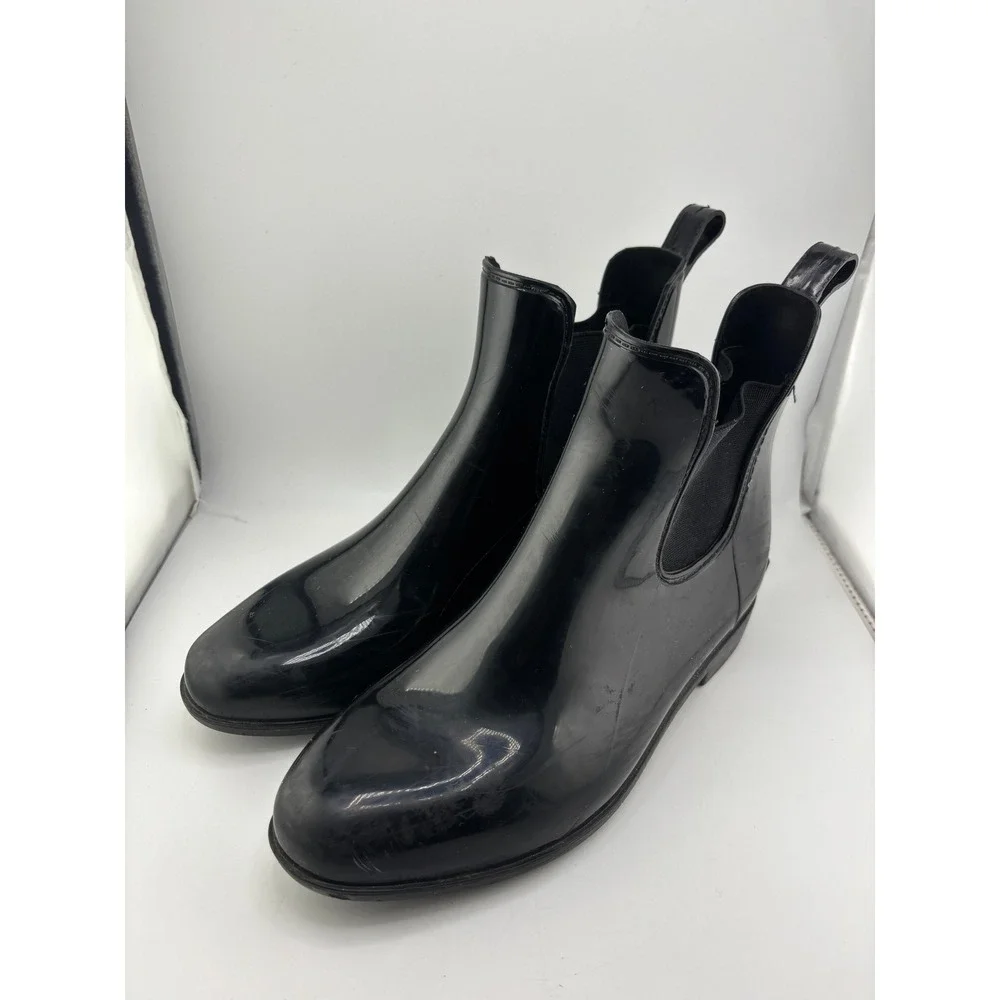 Lauren Ralph Lauren Tally Black Glossy Chelsea Rain Boots Womens 8B Waterproof